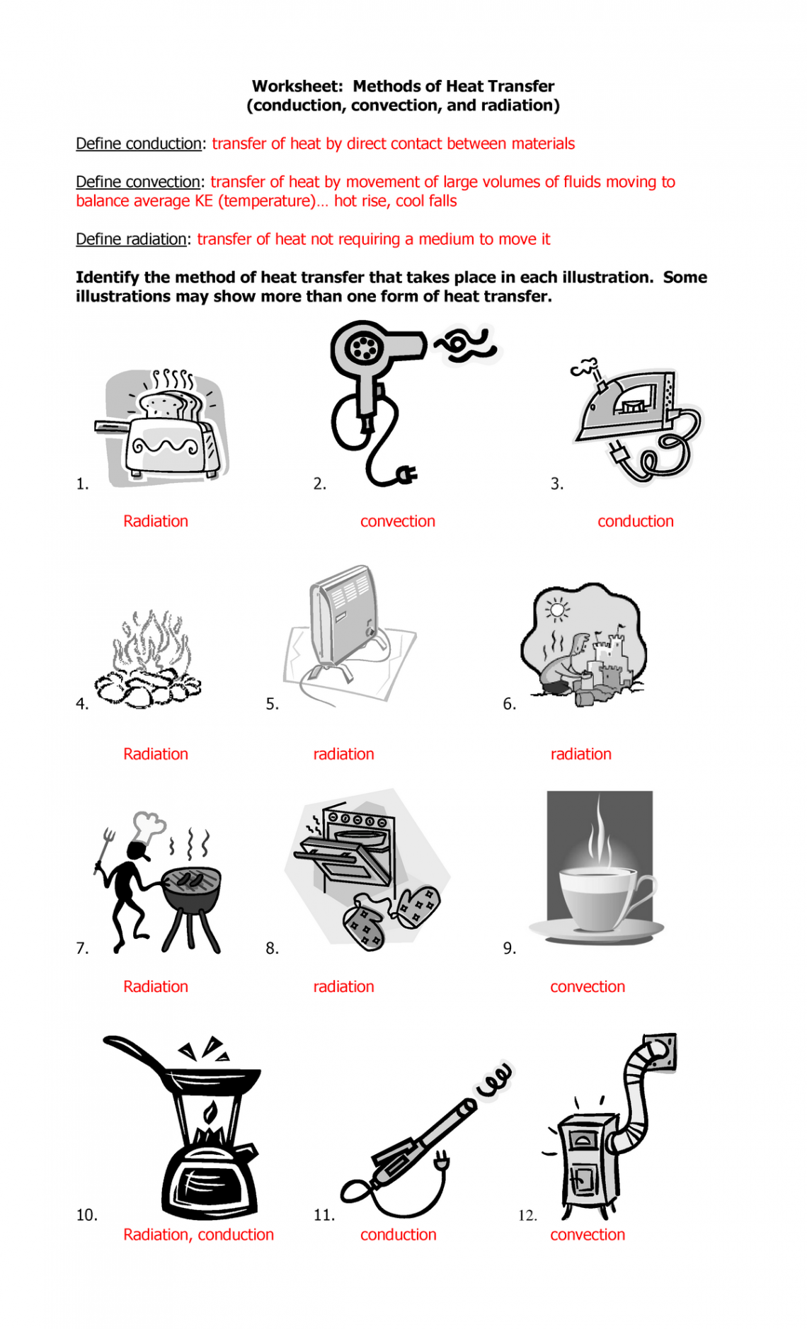 Methods of Heat Transfer Answers - Worksheet: Methods of