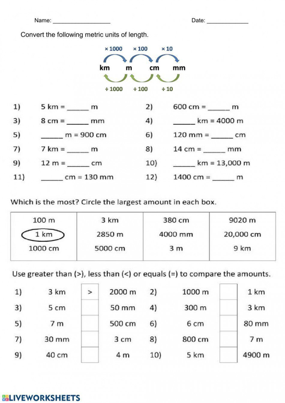 Metric Conversions worksheet  Live Worksheets