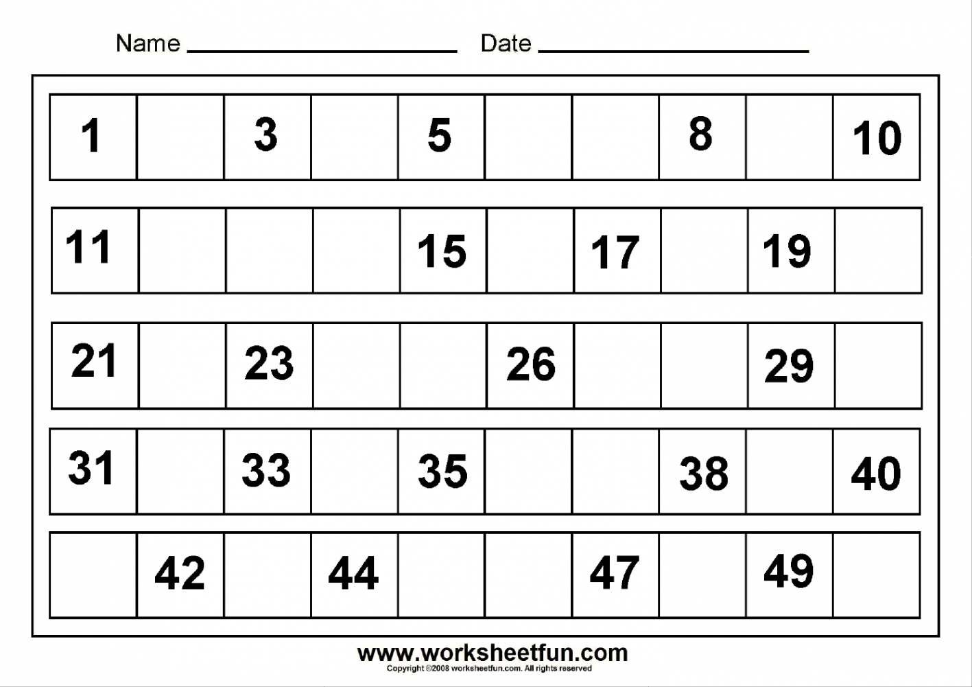 Missing Numbers –  to  –  Worksheets / FREE Printable