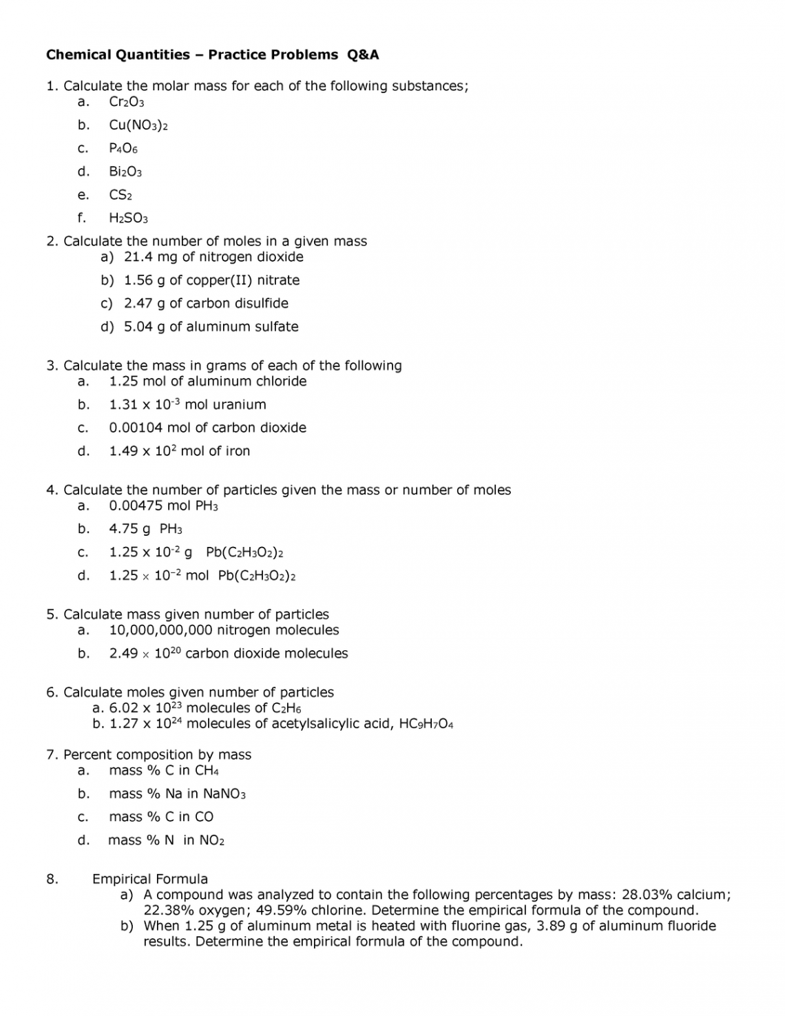 Module  Chemical Quantities Practice Problems Q&A - Chemical