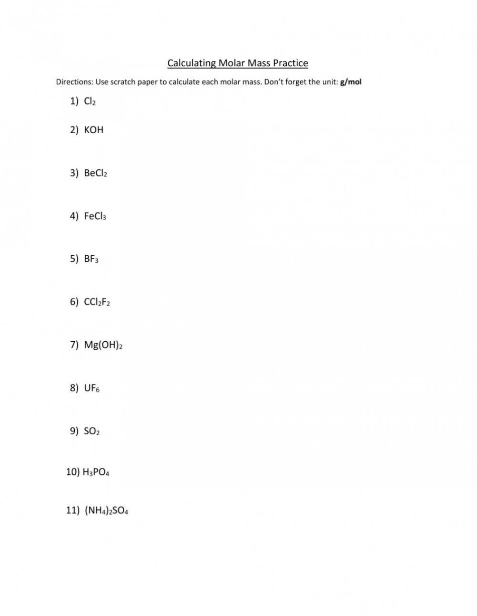 Molar Mass Practice worksheet  Live Worksheets