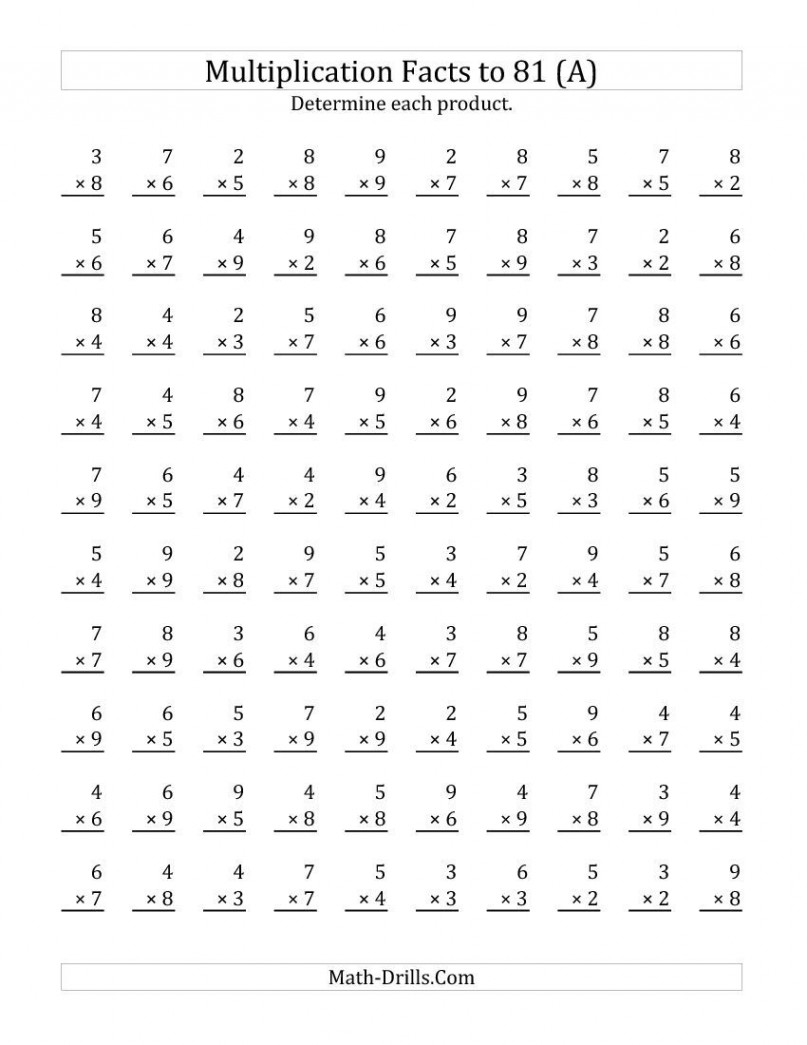 Multiplication Facts to  (Facts  to ;  per Page) (A