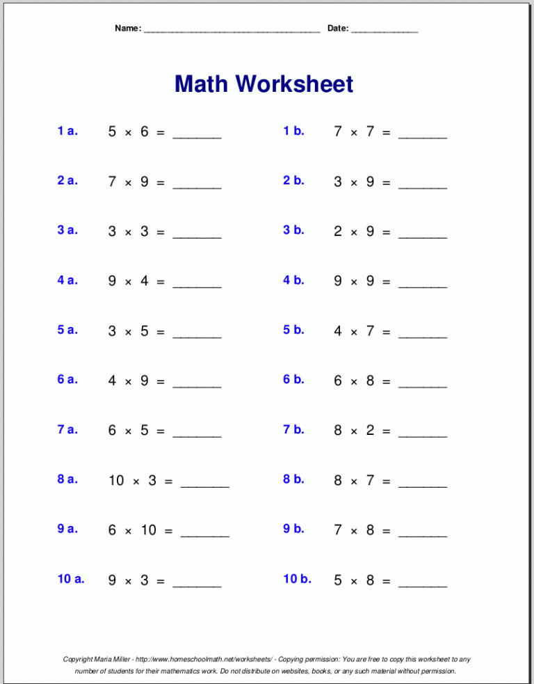 Multiplication worksheets for grade   th grade math worksheets