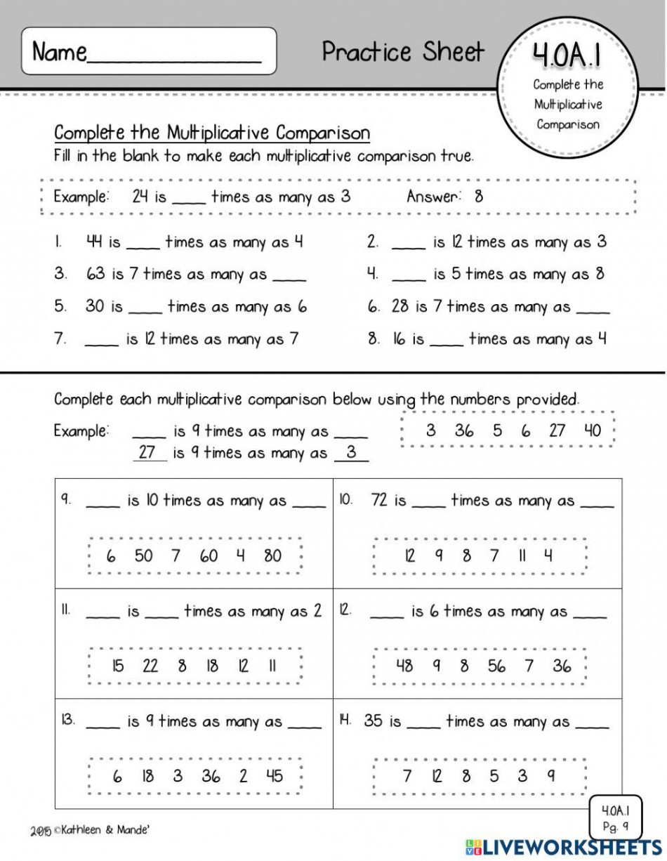 Multiplicative Comparison worksheet  Live Worksheets