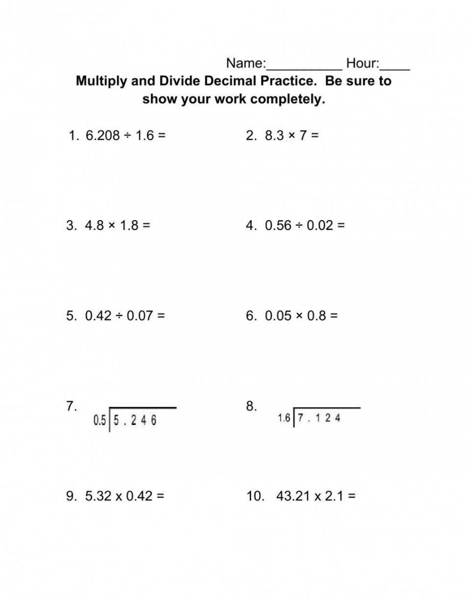 Multiply and Divide Decimals worksheet  Live Worksheets