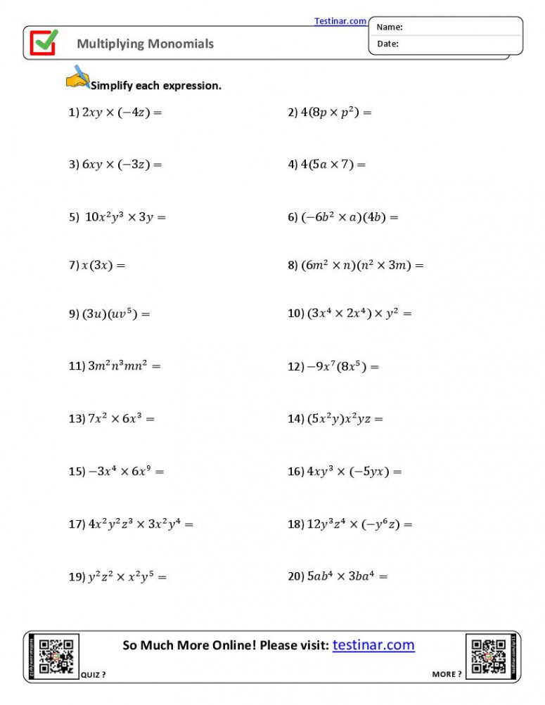 Multiplying Monomials worksheets