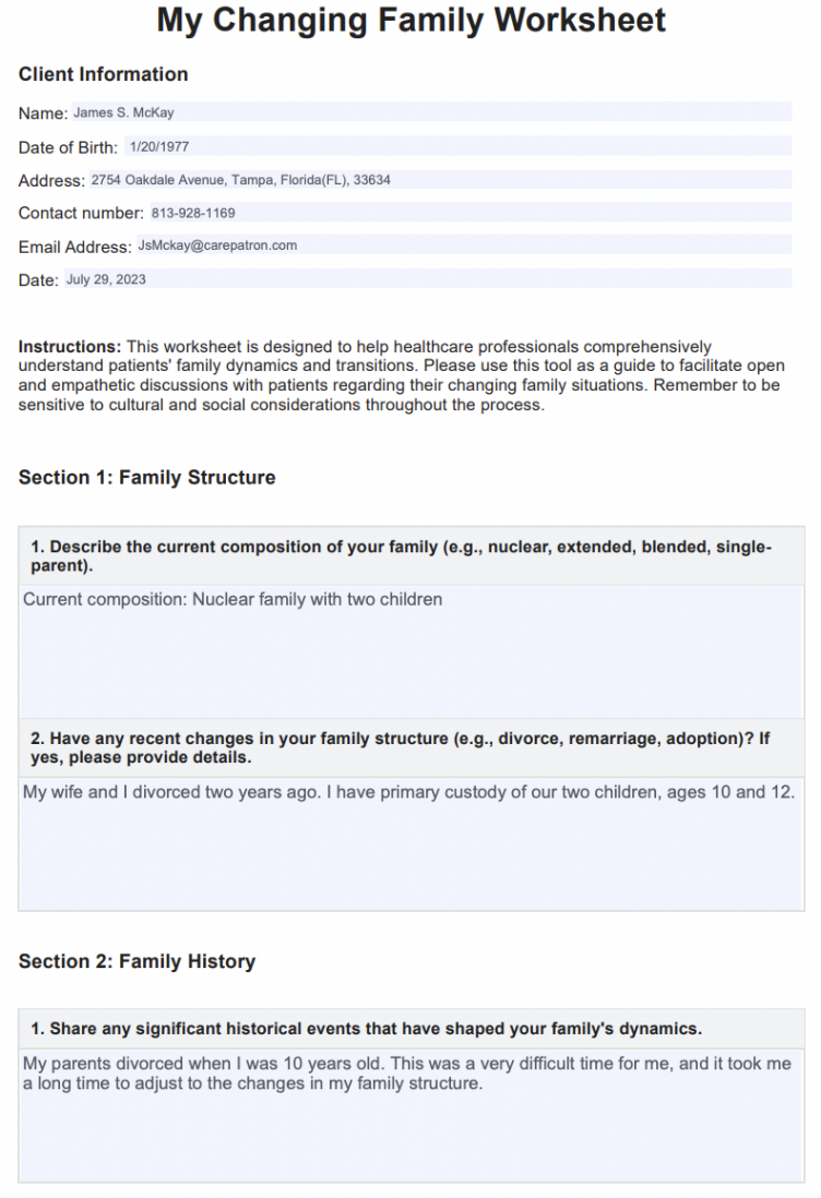 My Changing Family Worksheet & Example  Free PDF Download