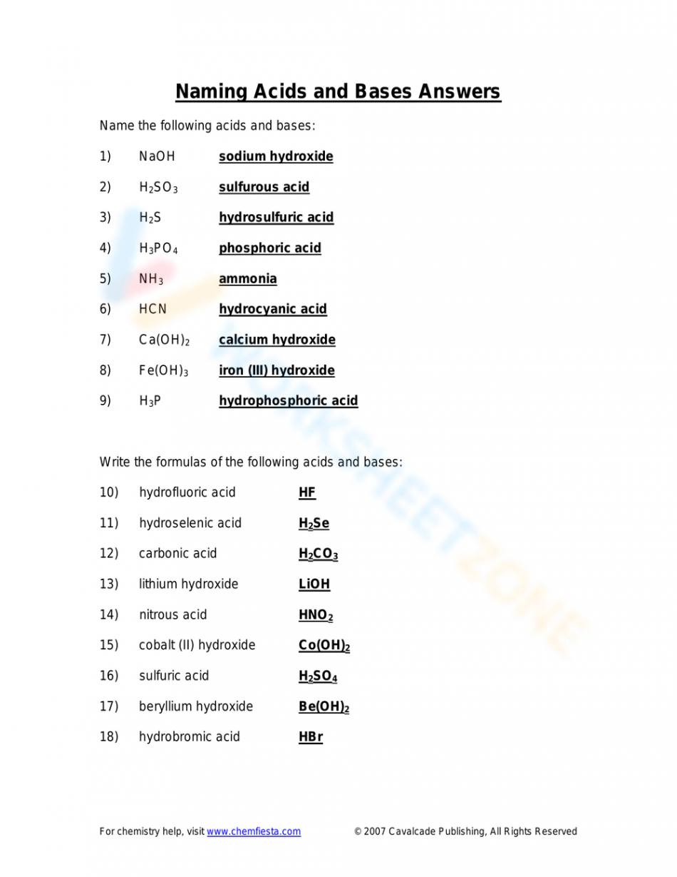 Naming Acids And Bases Worksheet