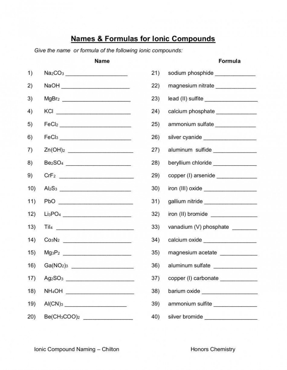 Naming and writing formulas for ionic compounds worksheet  Live