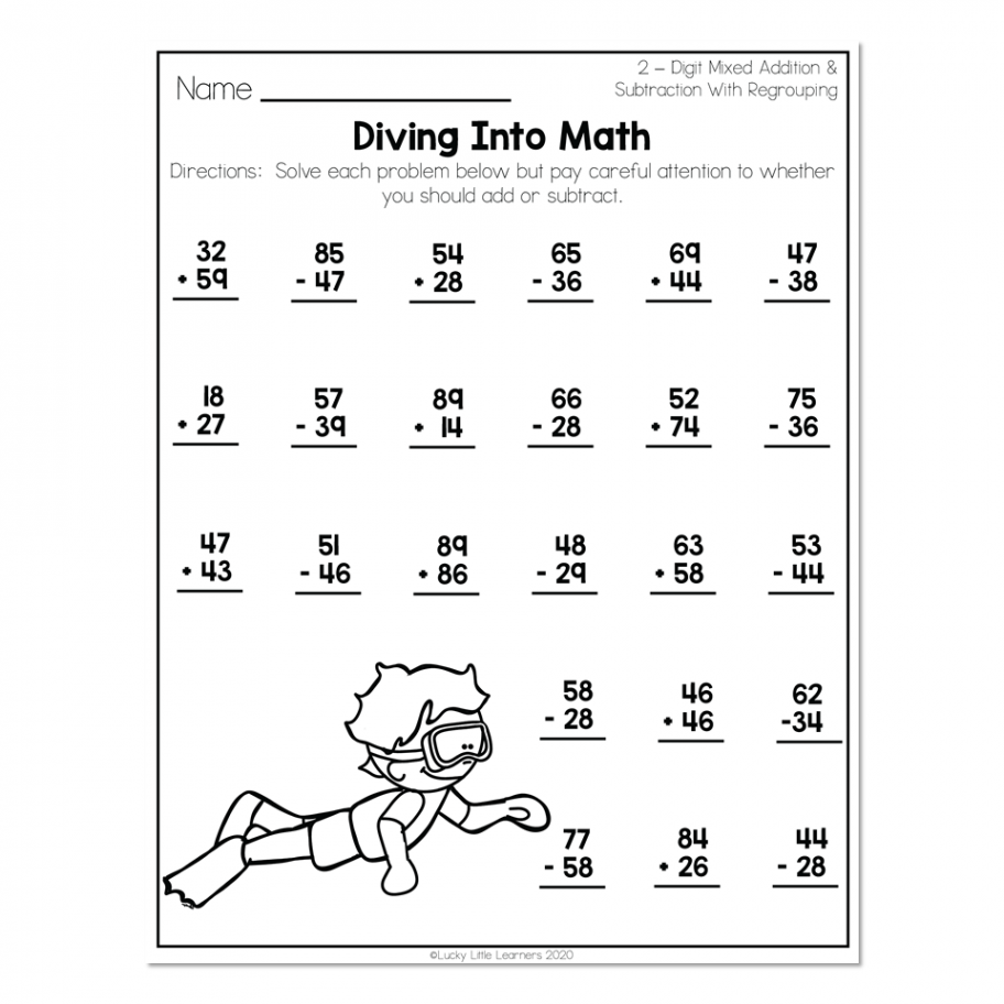 nd Grade Math Worksheets - -Digit Mixed Addition and Subtraction With  Regrouping - Diving Into Math