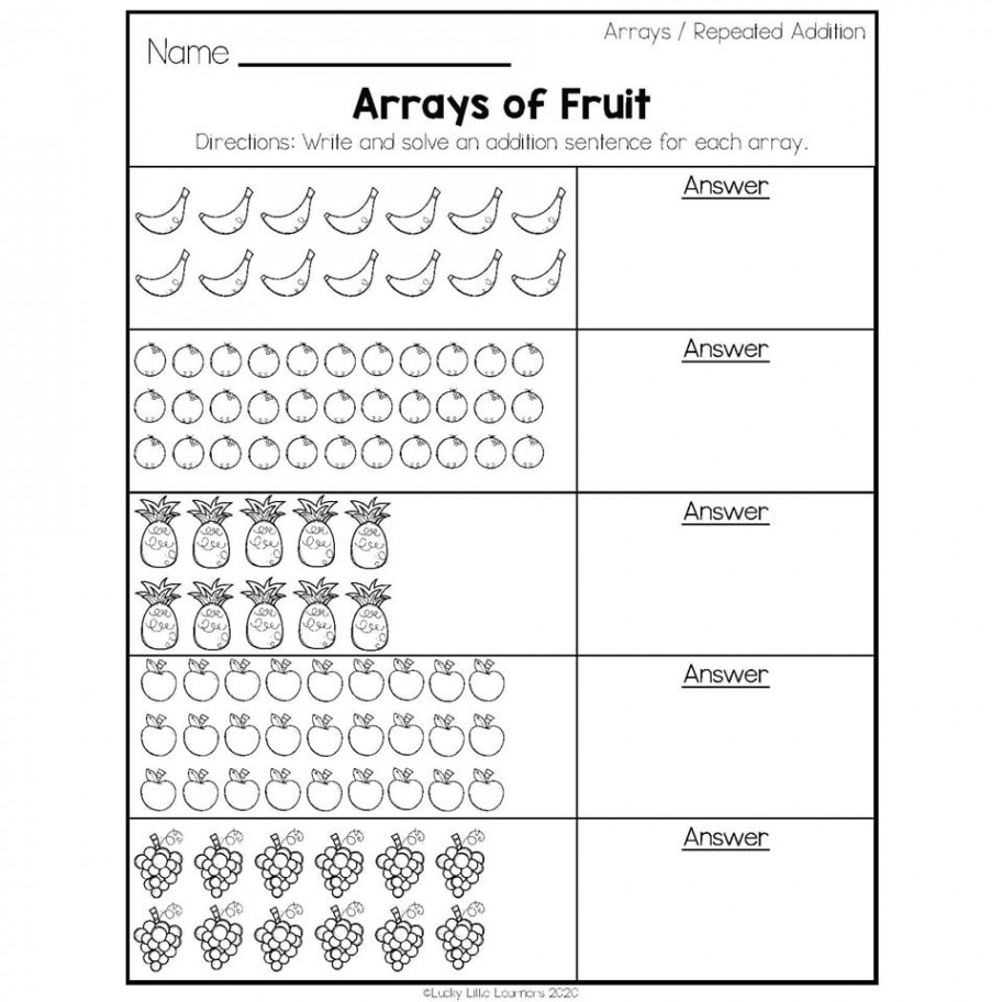 nd Grade Math Worksheets - Operations and Algebraic Thinking - Arrays and  Repeated Addition - Arrays of Fruit