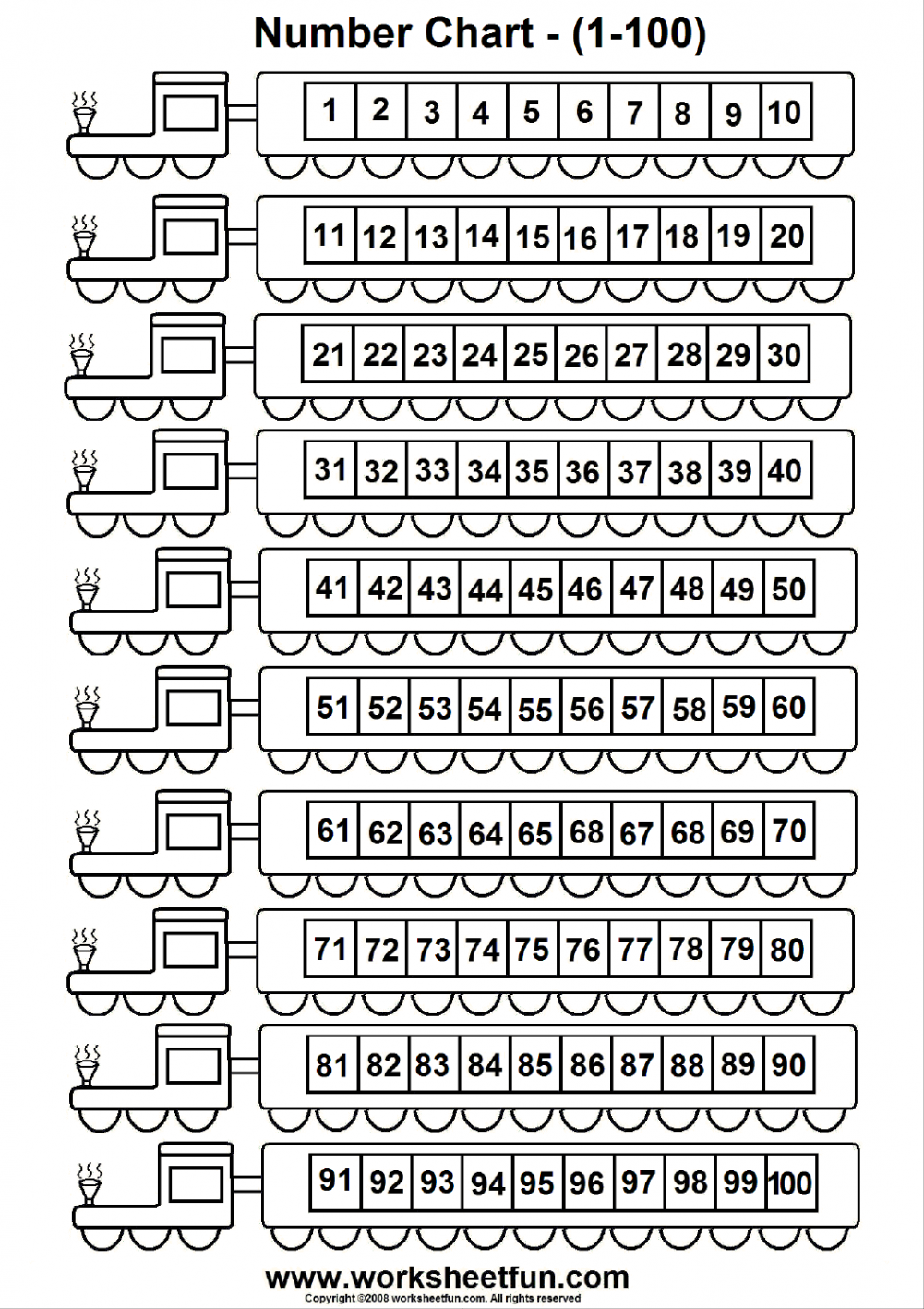 Number Chart -00  Number chart, Kids math worksheets