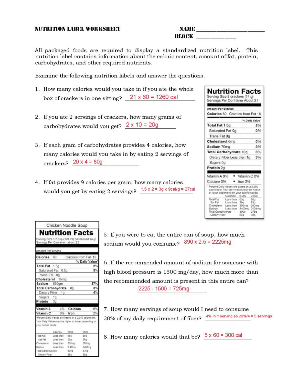 NutritioN label worksheet name  Study notes Nutrition  Docsity