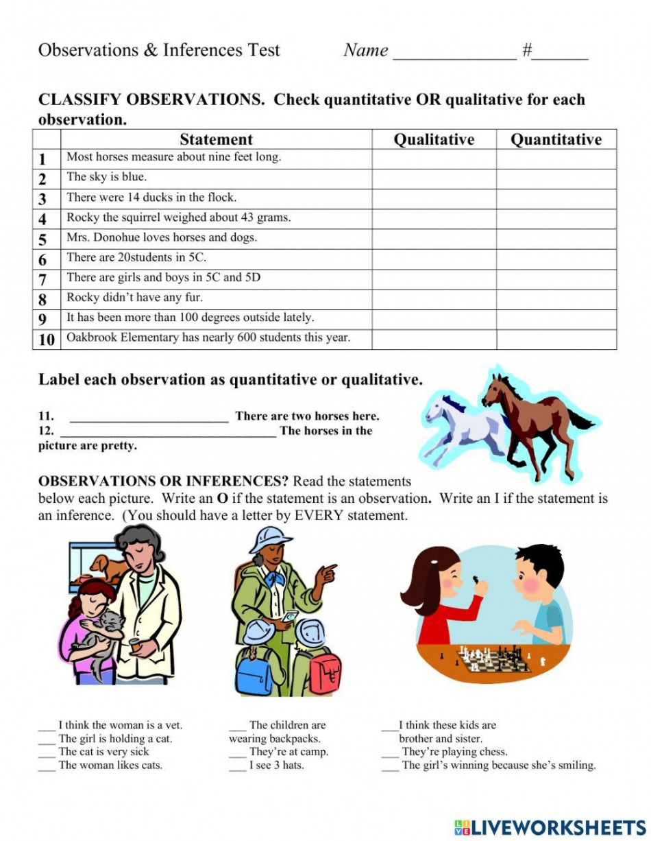 Observations Inferences Test - th worksheet  Live Worksheets