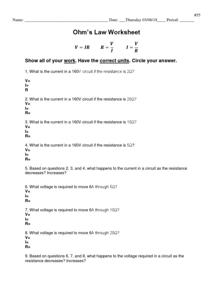 Ohms Law Worksheet Alt  PDF  Electrical Resistance And