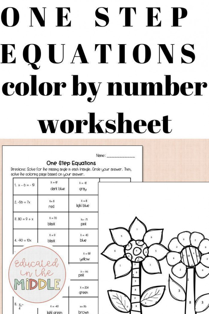 One Step Equation Worksheet: Color by Number  One step equations