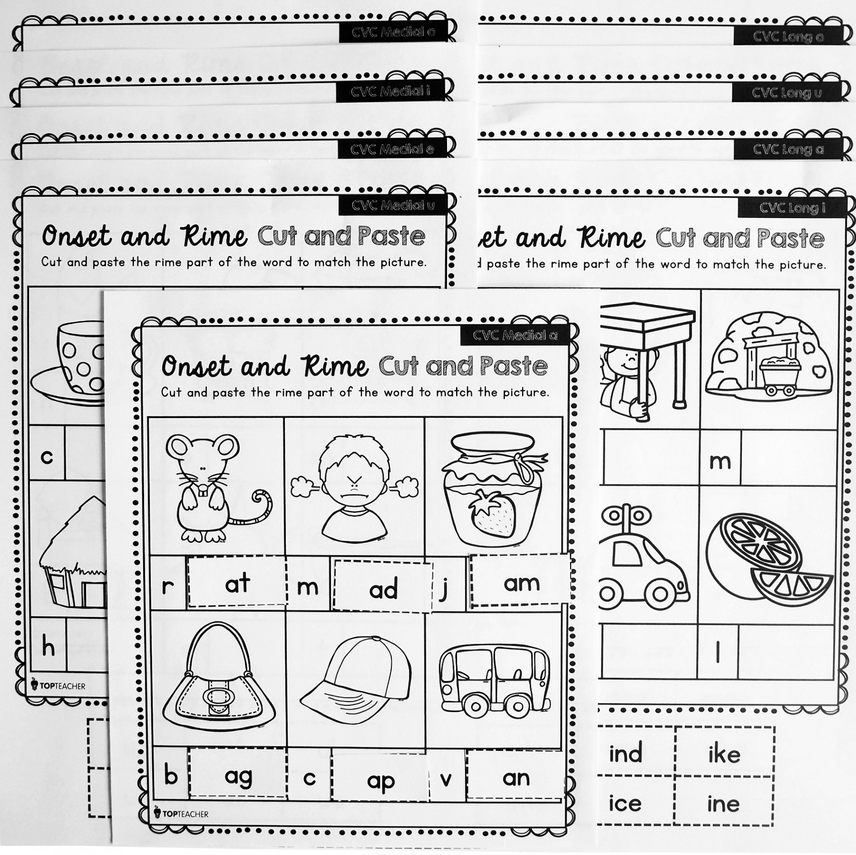 Onset & Rime Cut and Paste Worksheets - Top Teacher