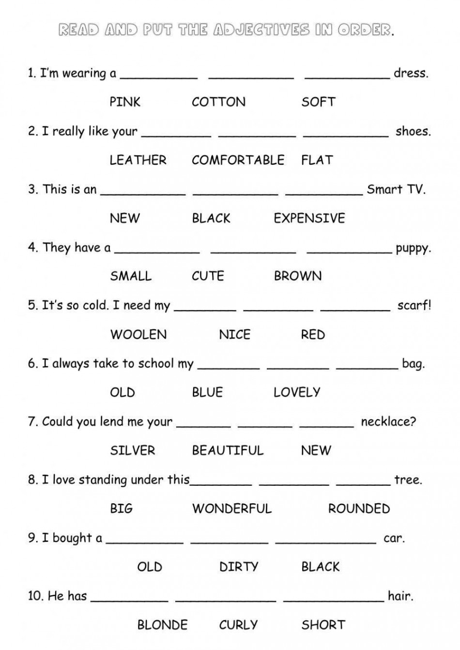 Order the adjectives interactive worksheet  Live Worksheets