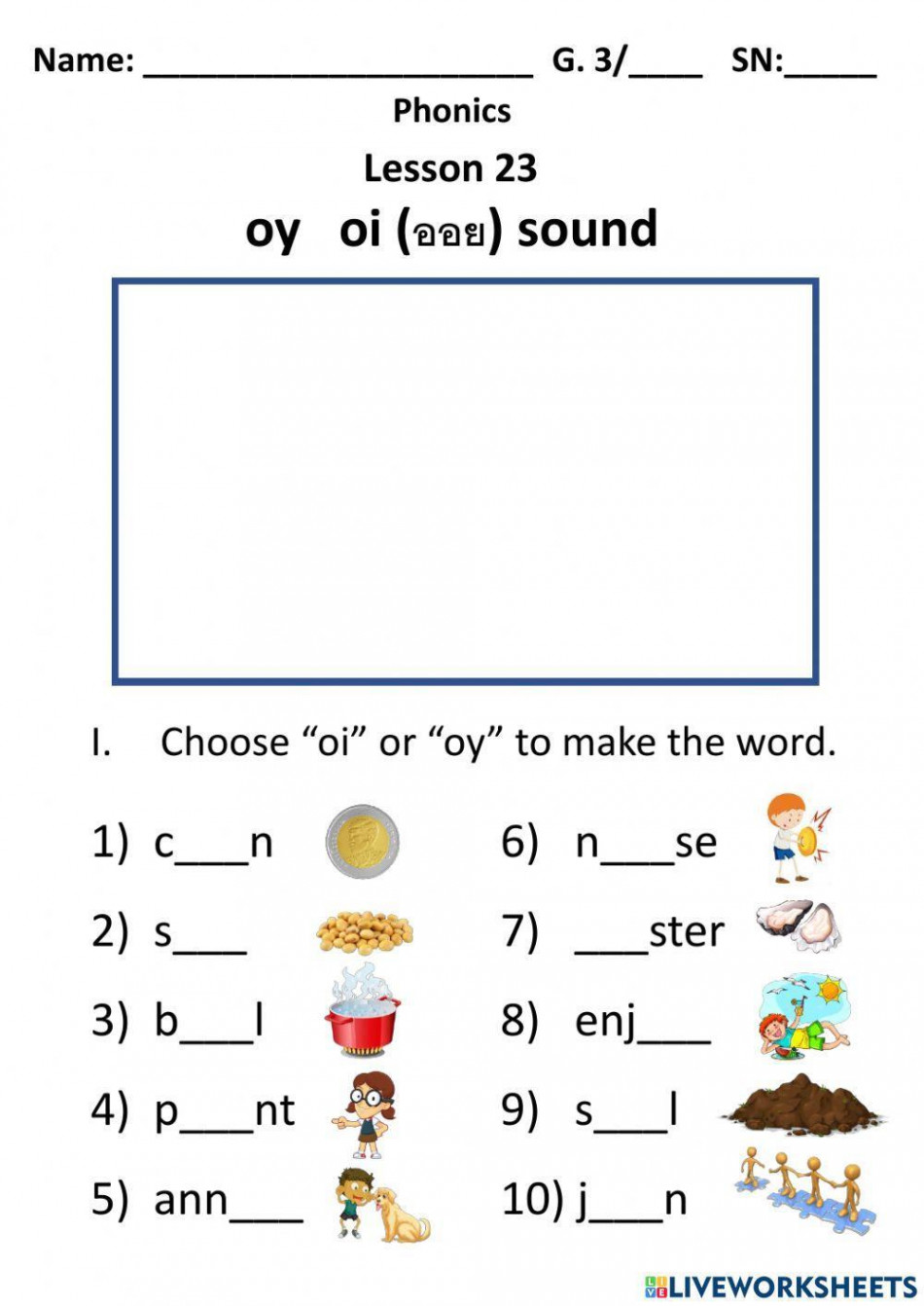 Oy and oi sound worksheet  Live Worksheets