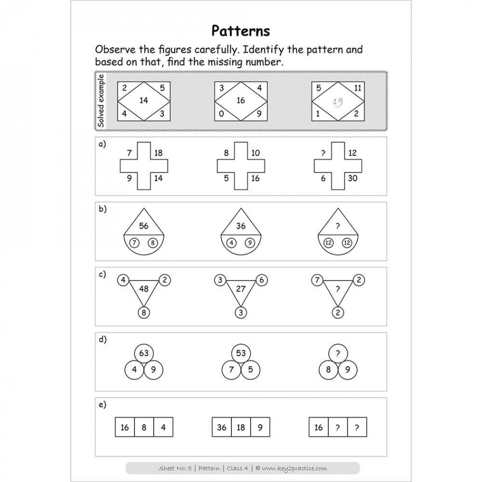 Patterns worksheets Grade  I Maths - keypractice Workbooks