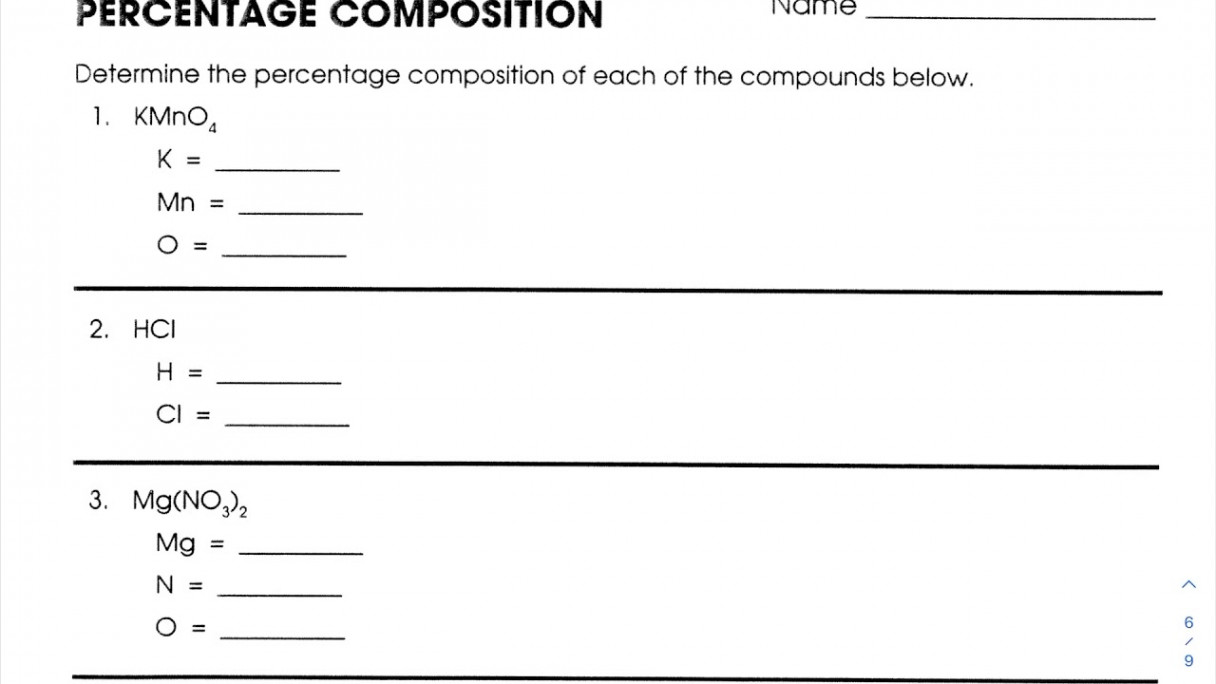 Percent Composition Worksheet Walkthrough