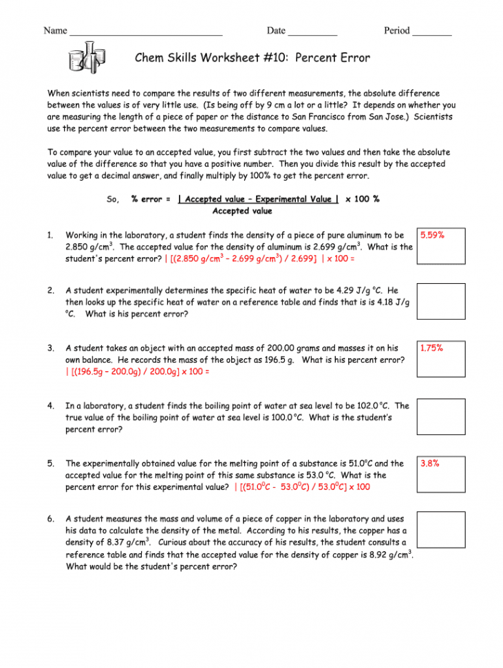 Percent Error Worksheet Answer Key - Fill Online, Printable