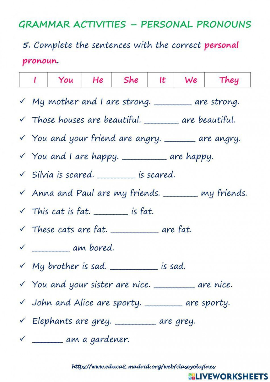 Personal Pronouns online exercise for Grade   Live Worksheets