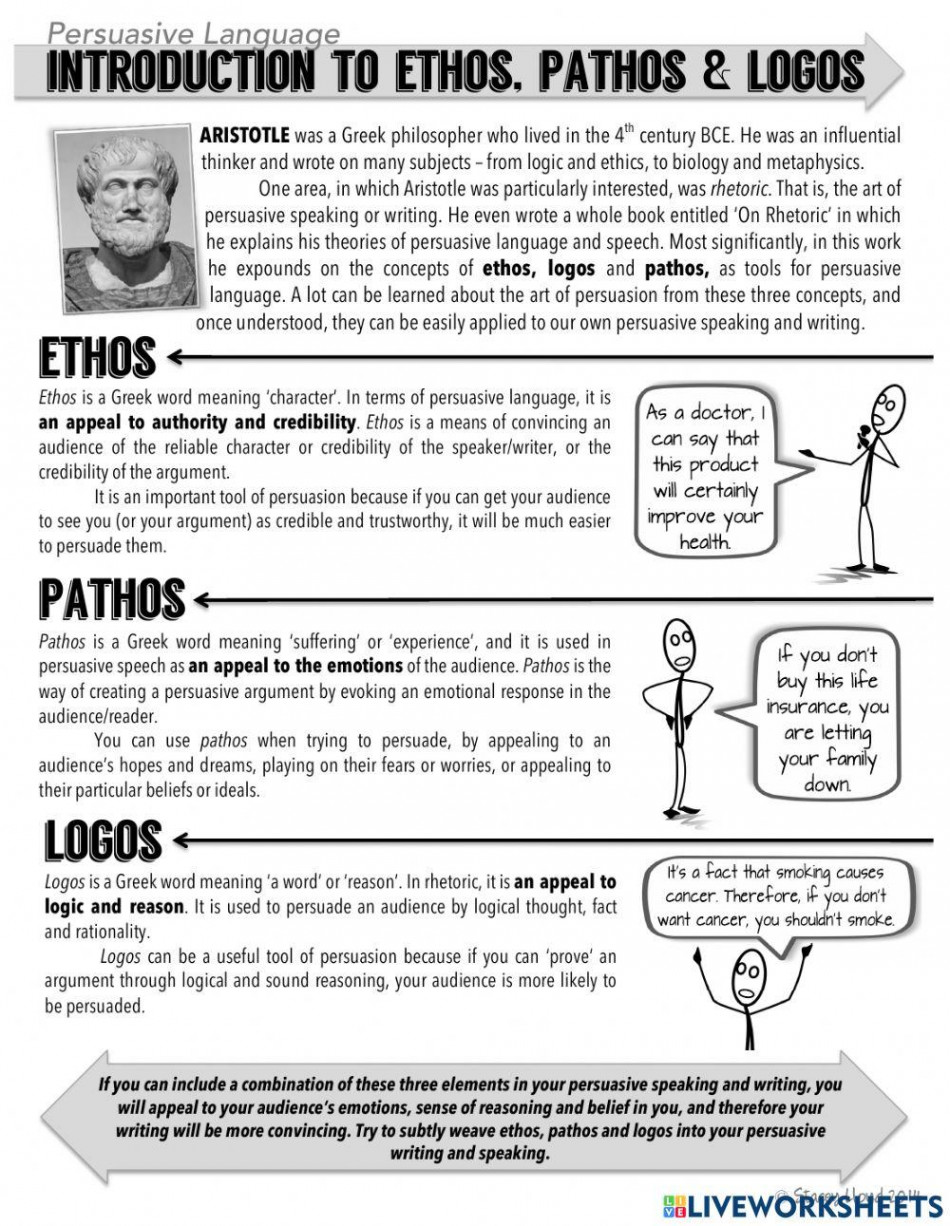 Persuasive Writing: Ethos, Pathos, Logic worksheet  Live Worksheets