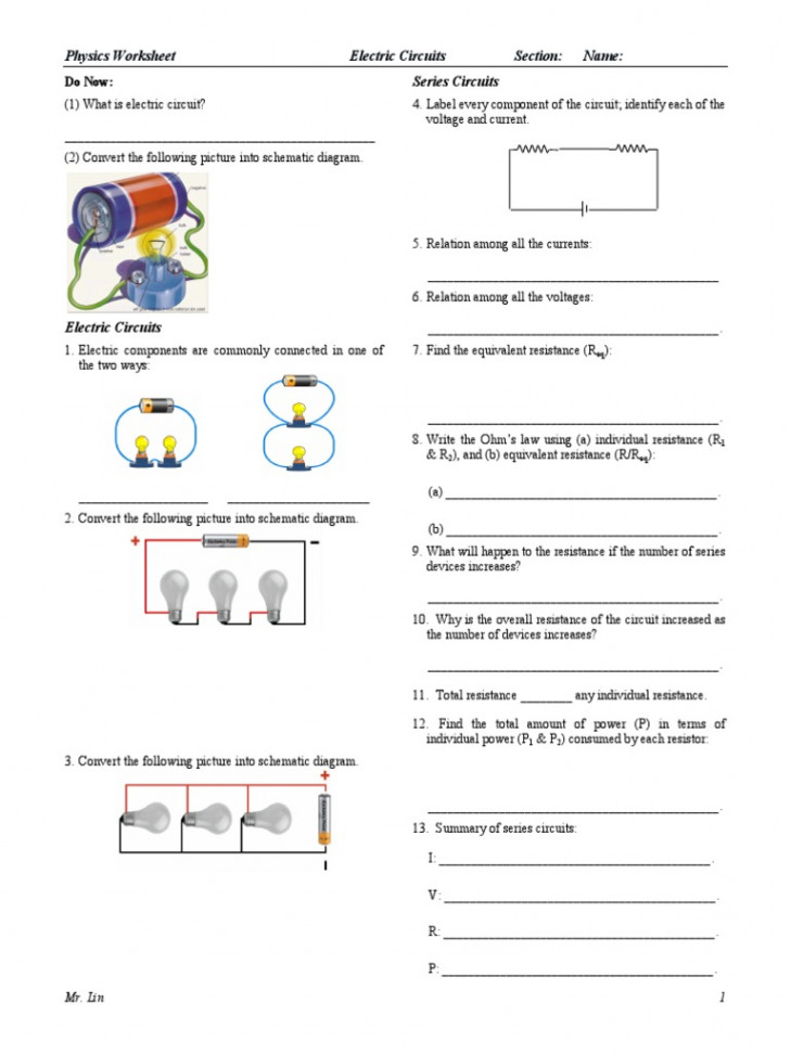 Physics Worksheet Lesson  Electric Circuits PDF  PDF  Series