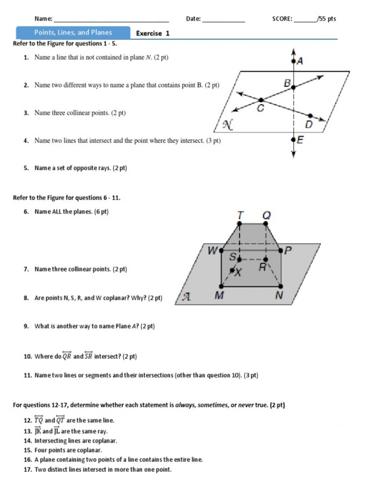 Points Lines and Planes Exercises  PDF  Line (Geometry)  Geometry