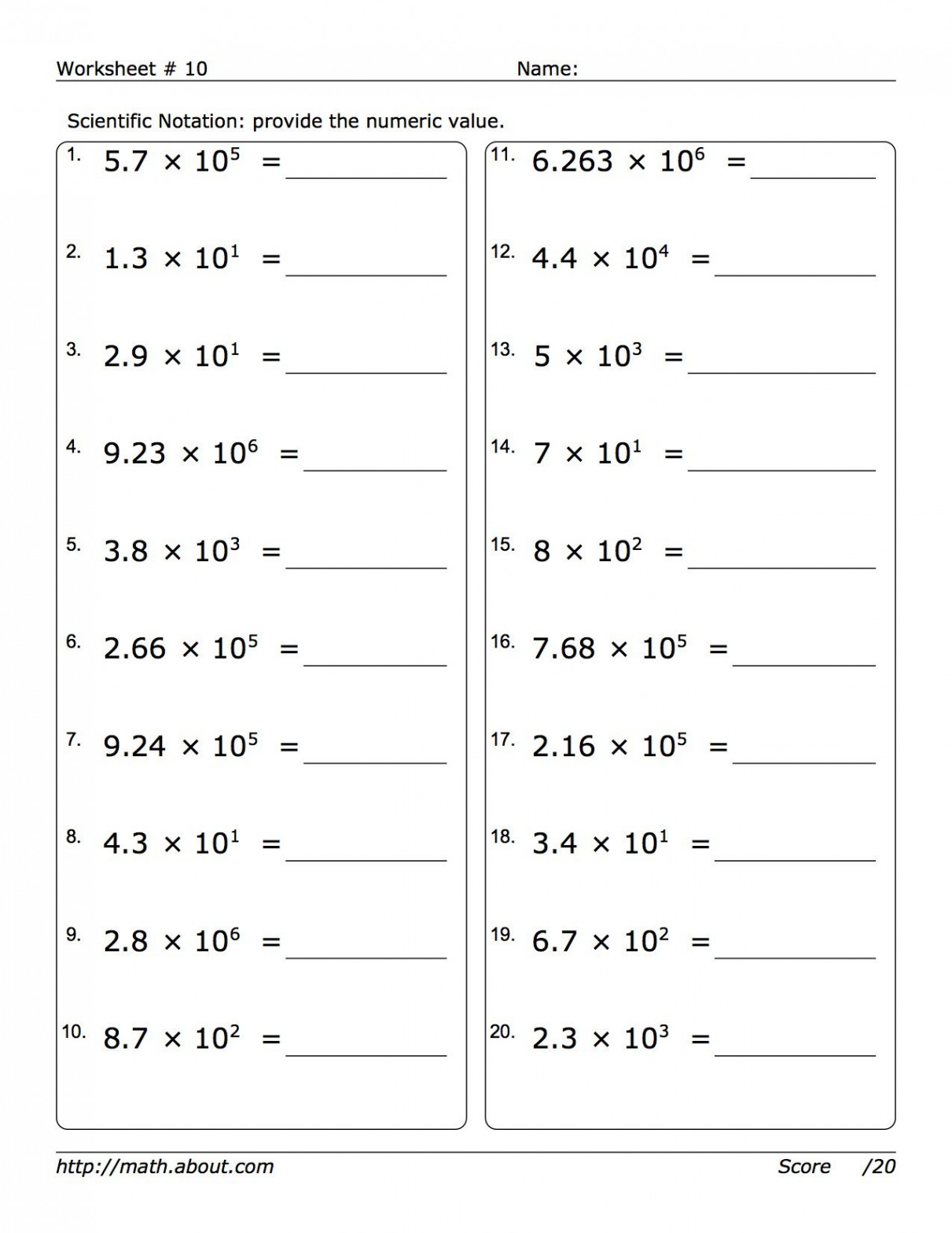 Pre-Algebra Worksheets: Powers of