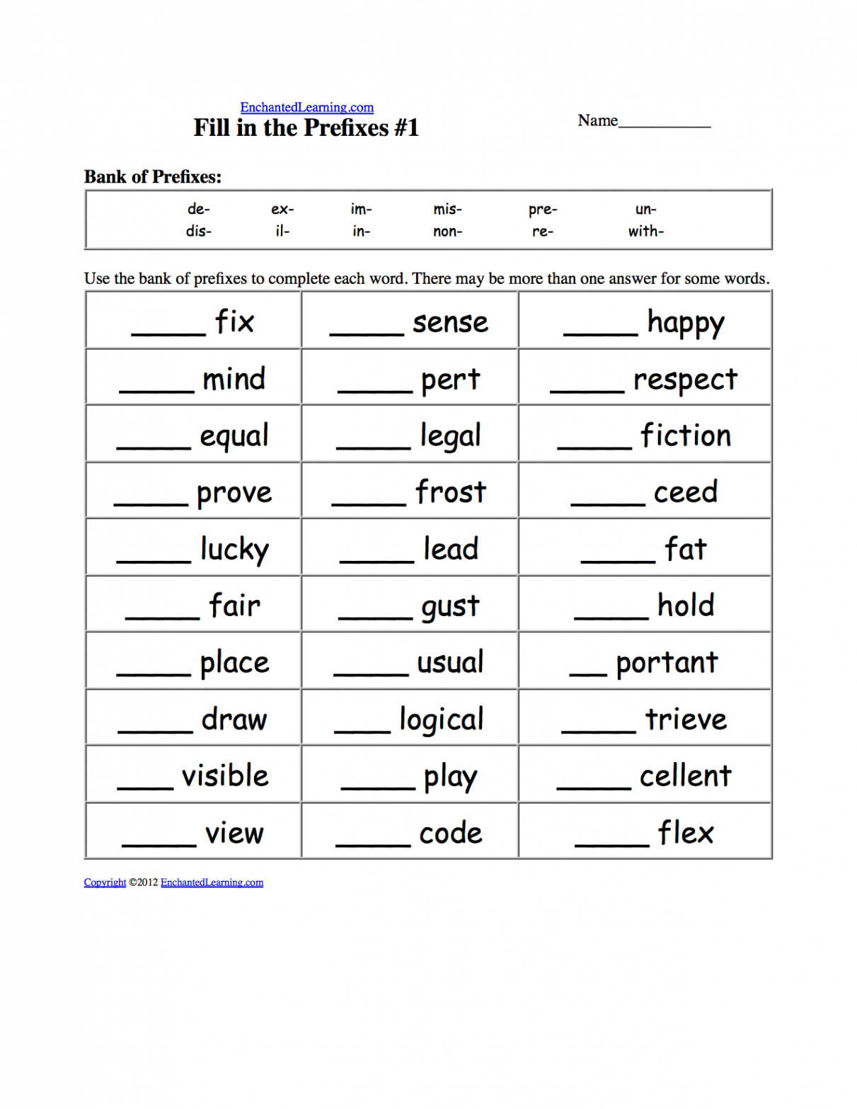 Prefixes and Suffixes: EnchantedLearning