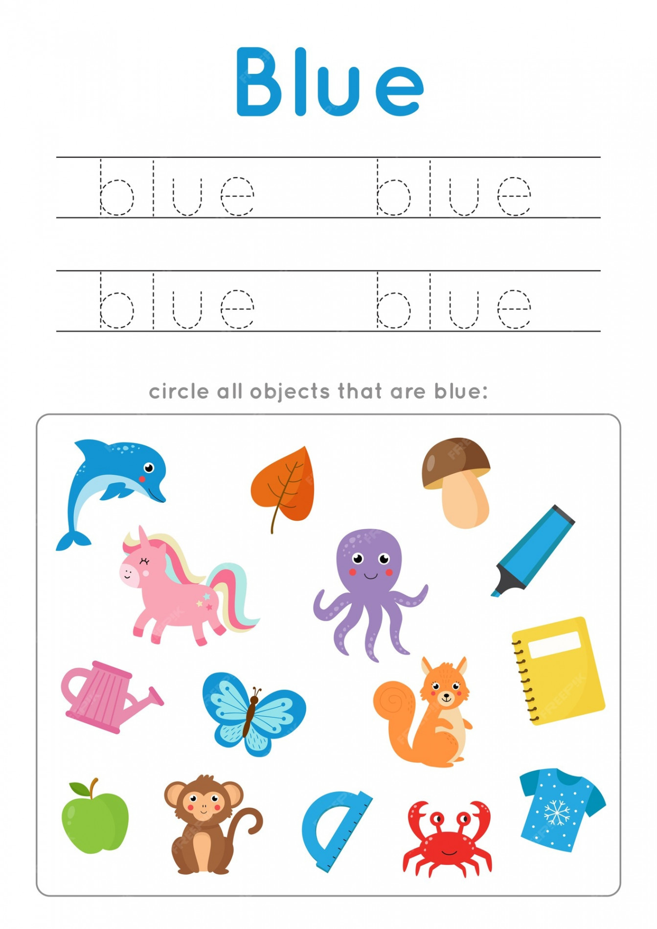 Premium Vector  Blue color worksheet