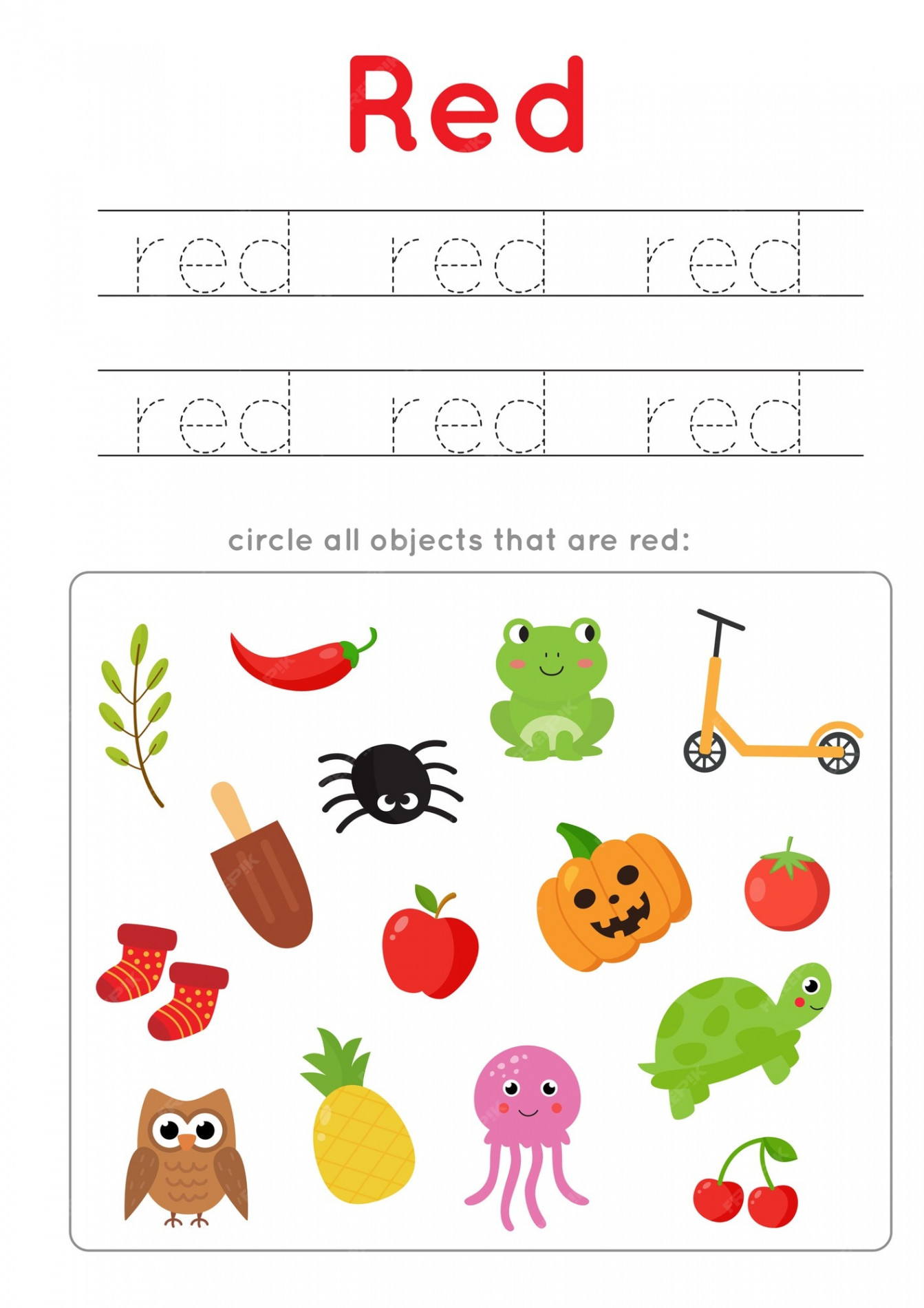 Premium Vector  Red color worksheet