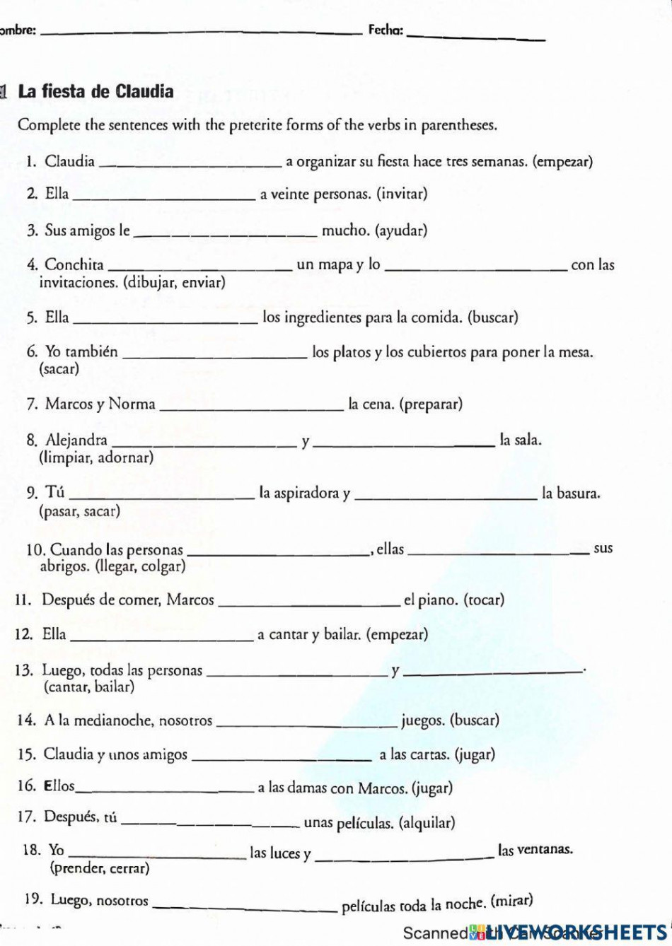 Preterito practica worksheet  Live Worksheets