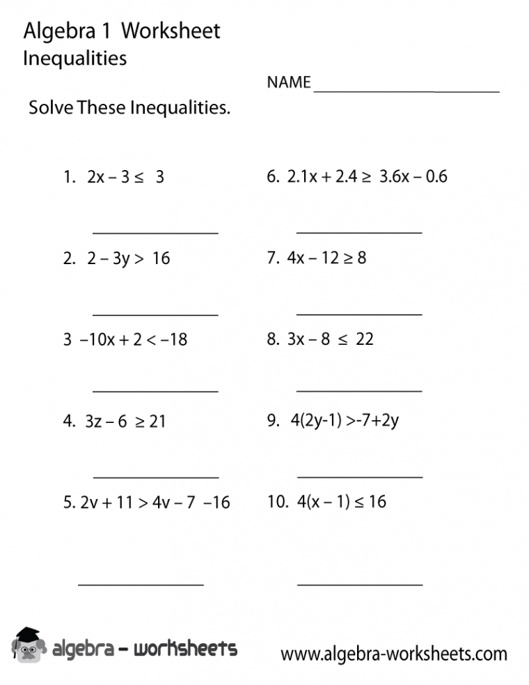 Print the Free Inequalities Algebra  Worksheet - Printable Version