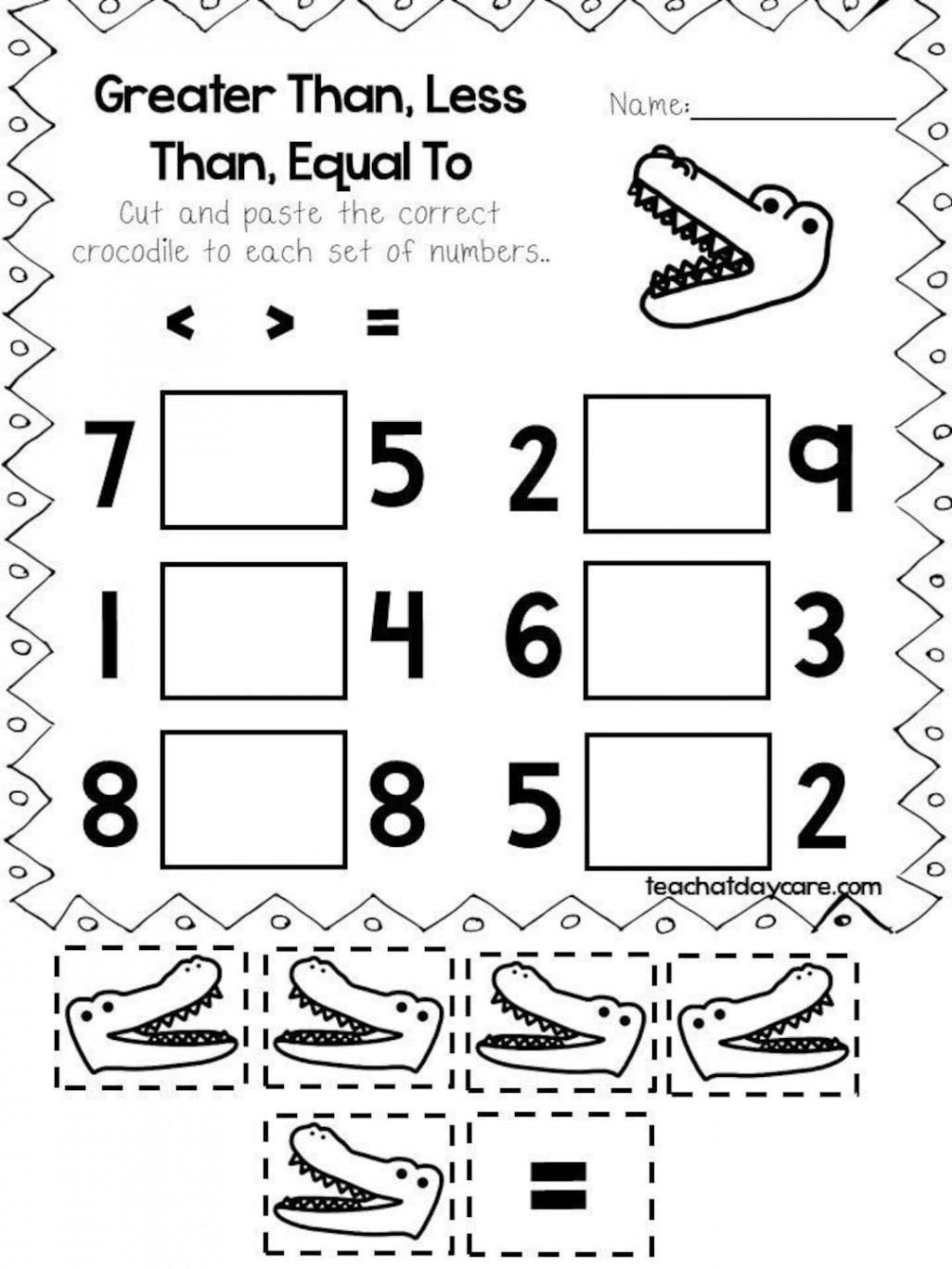 Printable Greater Than Less Than Equal to Worksheets