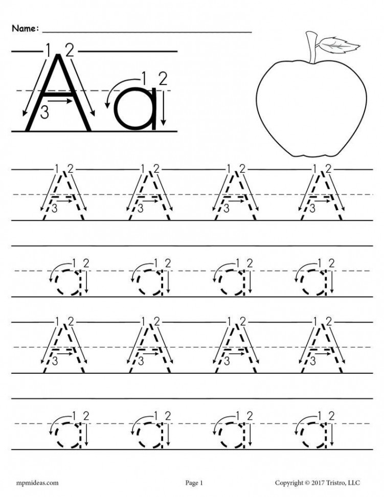 Printable Letter A Tracing Worksheet With Number and Arrow Guides