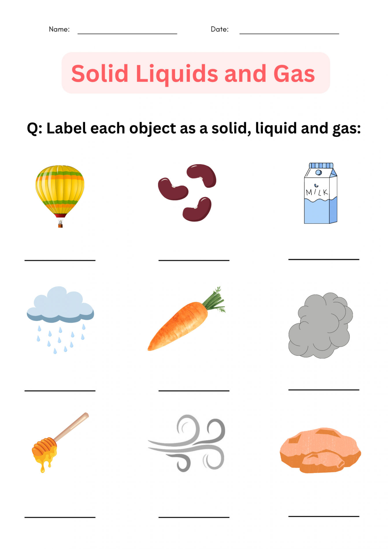 printable Solid Liquids and Gas worksheets for grade , ,