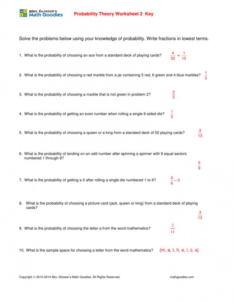 Probability With A Deck Of Cards Worksheet Answers - A Probability