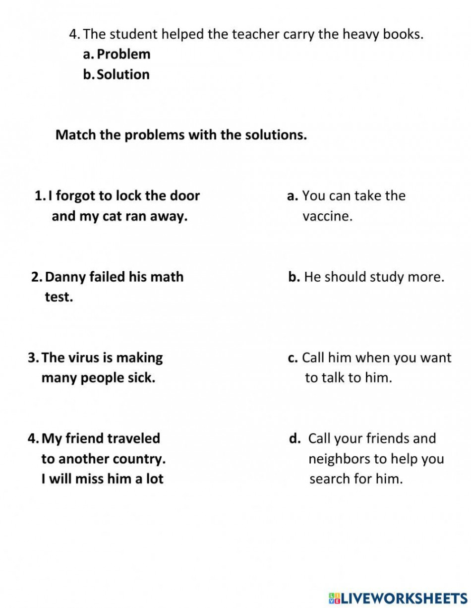 Problem and solutions worksheet  Live Worksheets