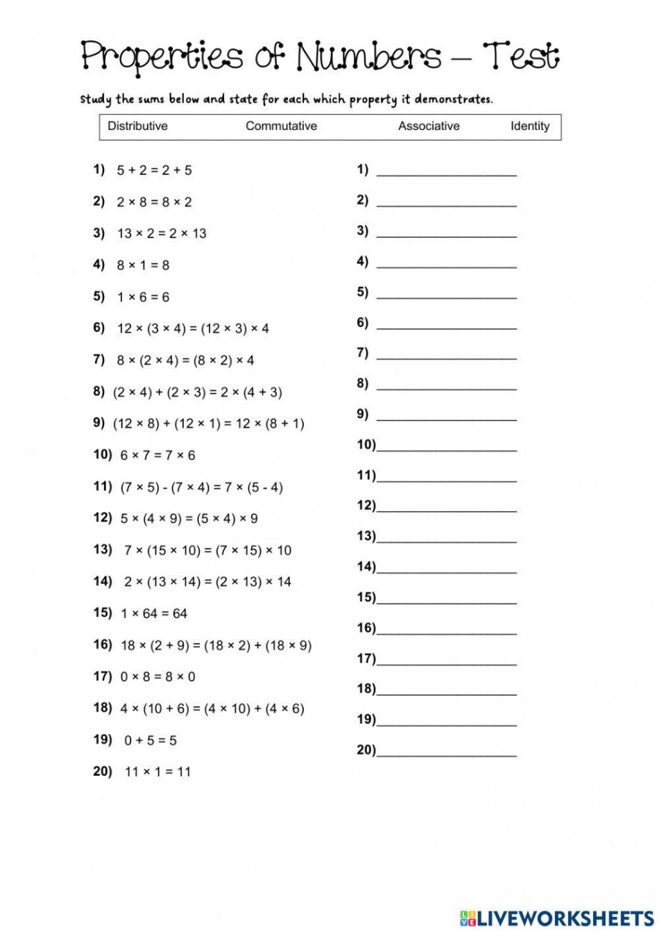 Properties of Numbers interactive worksheet  Live Worksheets