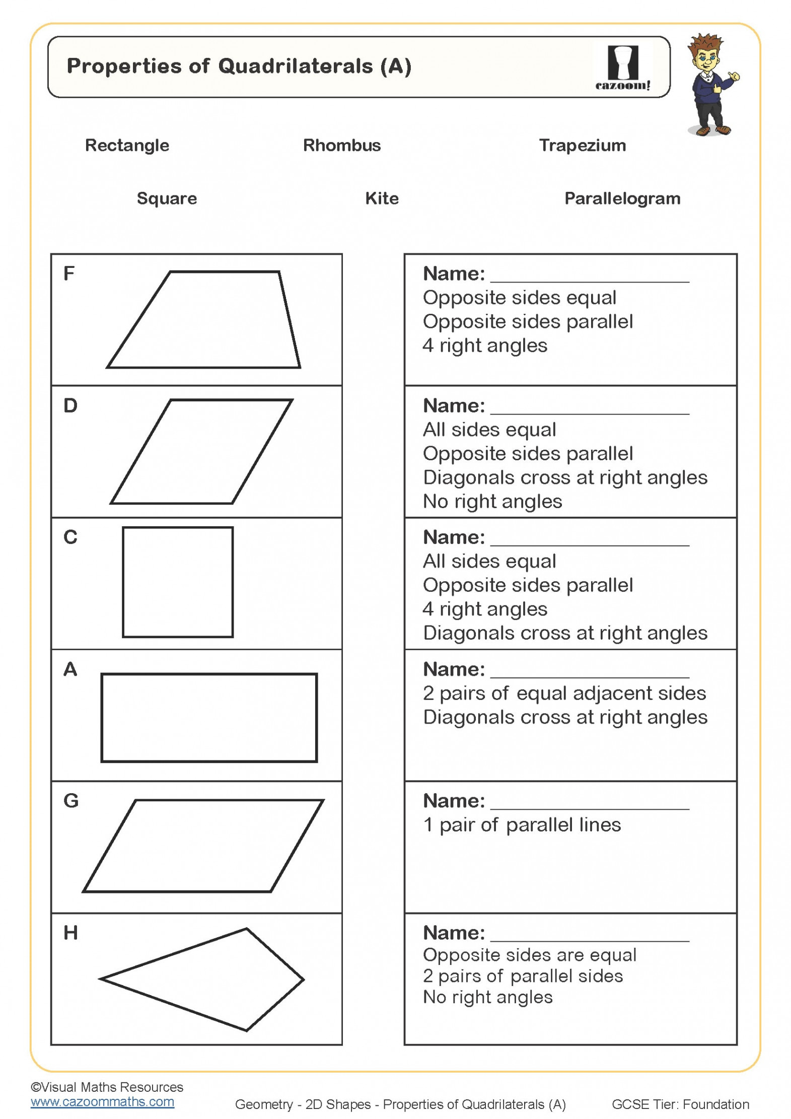 Properties of Quadrilaterals (A) Worksheet  Fun and Engaging PDF