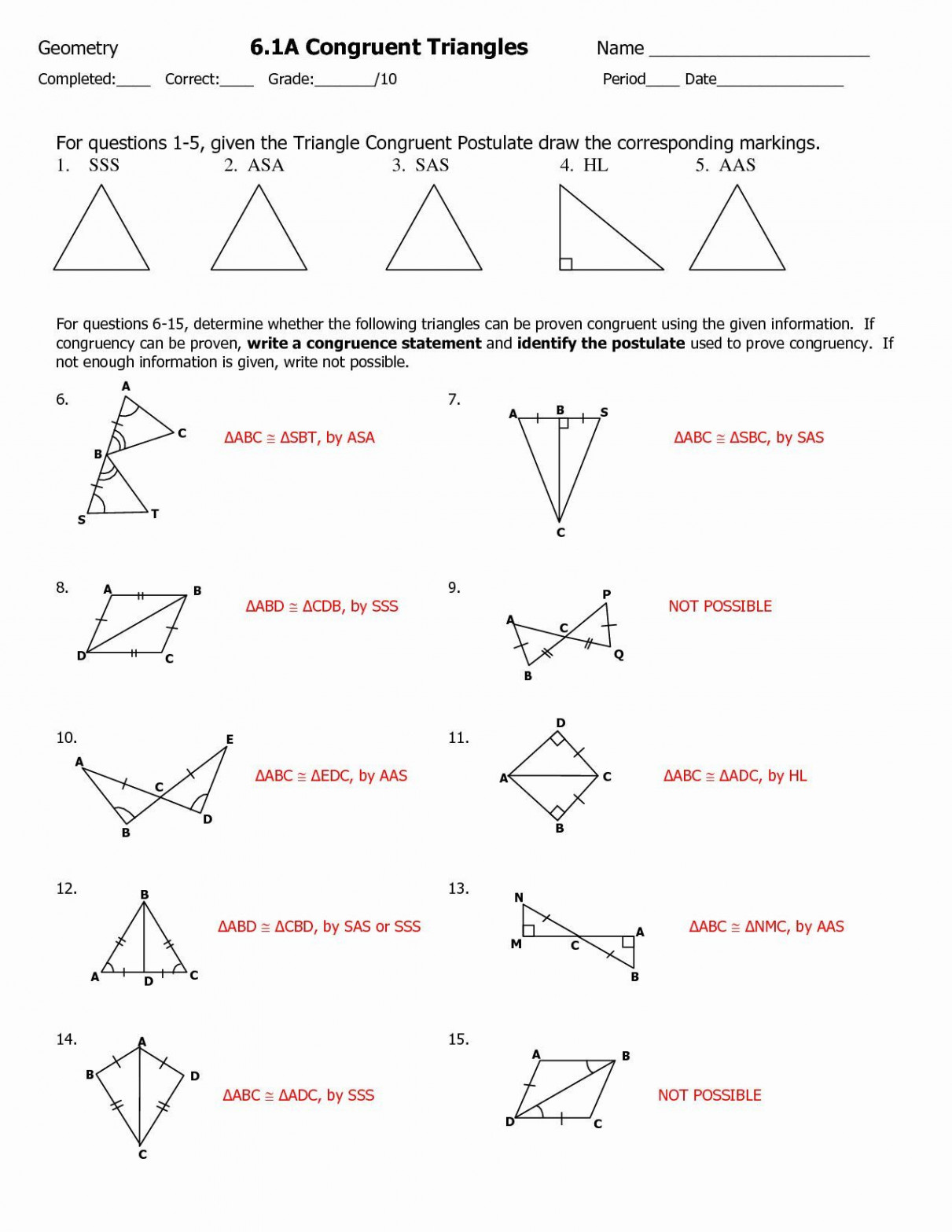 Proving Triangles Congruent Worksheet  Congruent Triangles