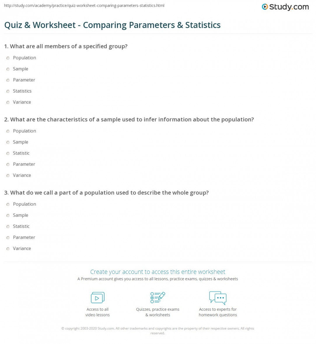 Quiz & Worksheet - Comparing Parameters & Statistics  Study