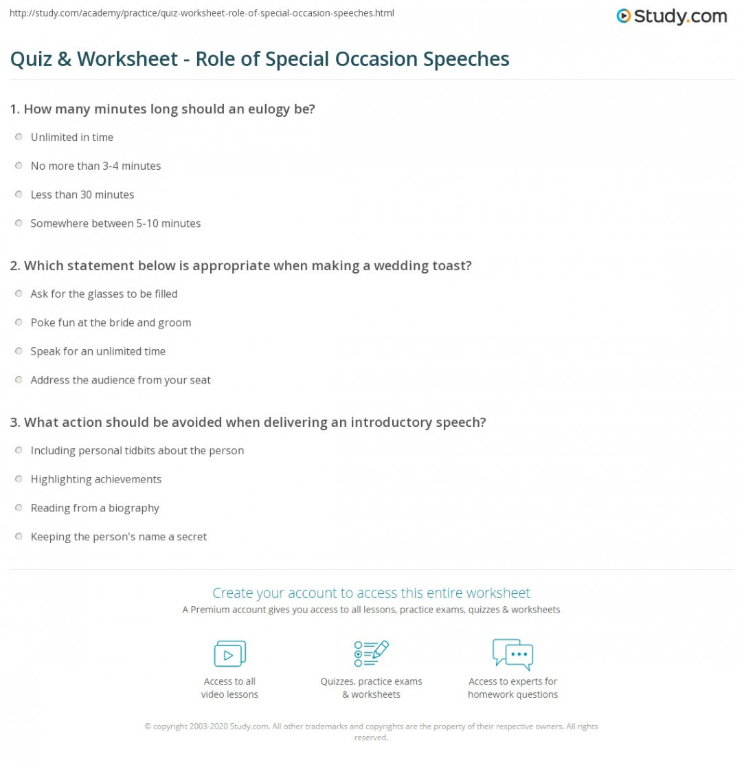 Quiz & Worksheet - Role of Special Occasion Speeches  Study