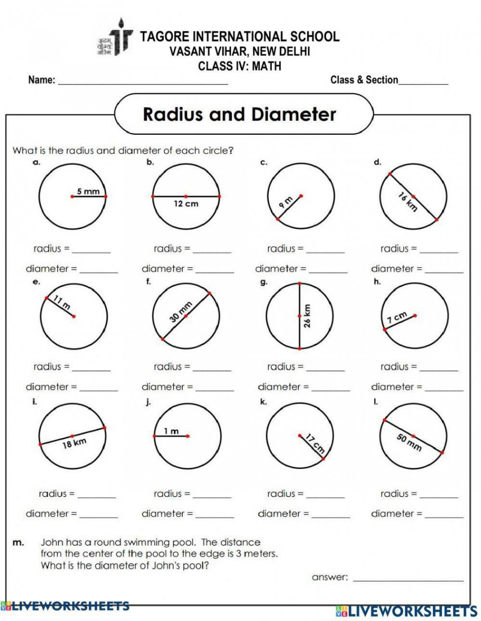 Radius & diameter worksheet  Live Worksheets