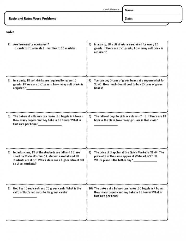 Ratio and Rates Word Problems worksheets