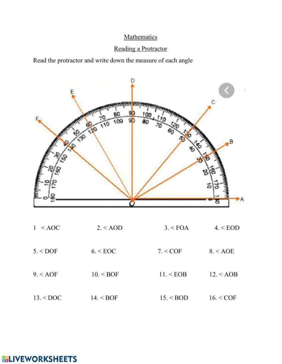 Reading s protractor worksheet  Live Worksheets