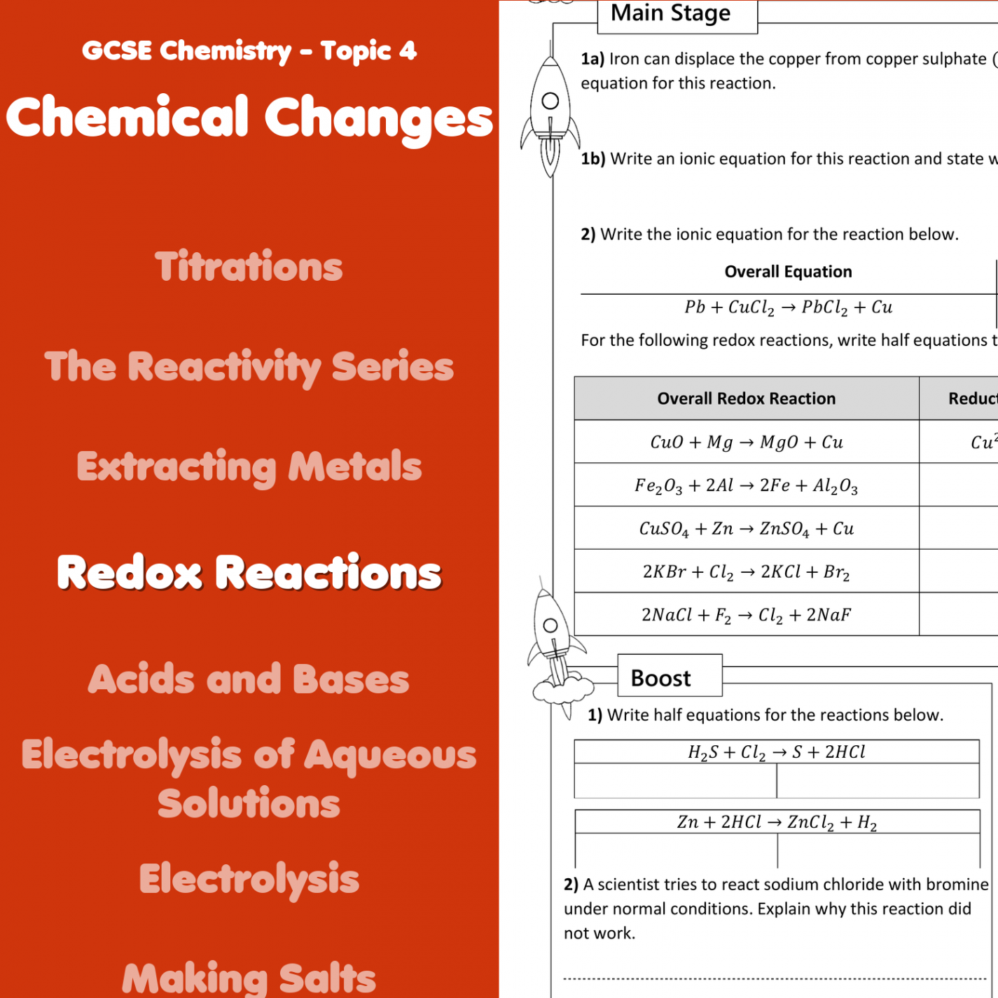 Redox Reactions Home Learning Worksheet GCSE